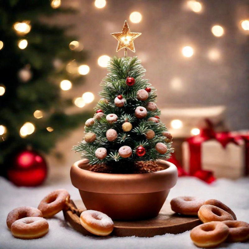 Christmas tree decorated with doughnuts