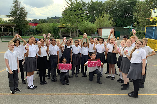 School pupils with some of the Classic Mini Ring Doughnuts.