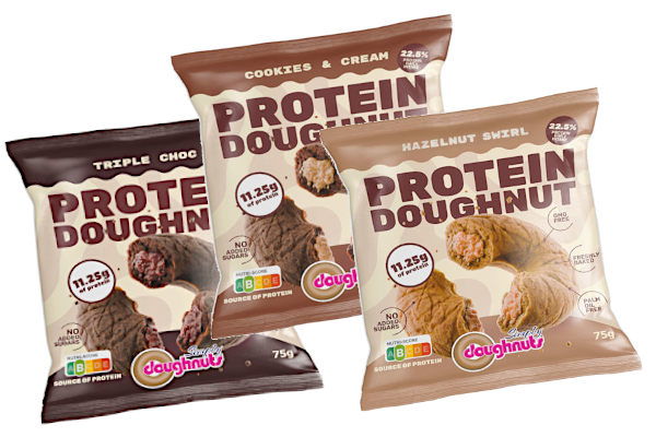 Three flavours of Protein Doughnuts - Triple Choc; Cookies & Cream; and Hazelnut Swirl