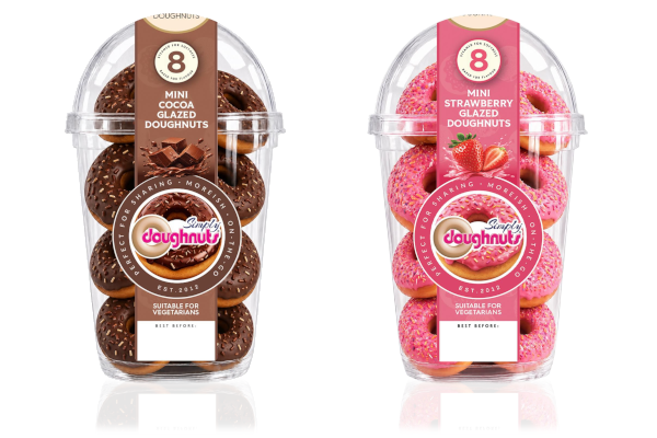 New Glazed Mini Ring Doughnuts, in 2 flavours: Cocoa and Strawberry
